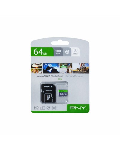 PNY Micro SD 64GB Elite X - UHS-I U3 V30 - Tarjeta de Memoria con Adaptador SD - Velocidad 100MB/s

