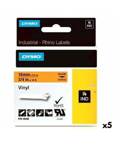Laminerat Band till Etikettskrivare Rhino Dymo ID1-19 Svart Orange 19 x 5,5 mm Självhäftande Vinyl (5 antal)