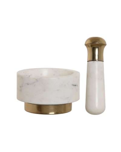 Mortaio da cucina Home ESPRIT Ottone Marmo 12,5 x 12,5 x 7,5 cm