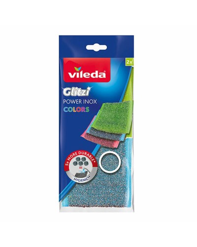 Skurboll Vileda glitzi Rostfritt stål Blandade färger (Avlägsnar intorkade matrester och fläckar) (2 antal) (2 Delar)