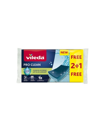 Tampon à récurer Vileda fce pro clean 2+1 Bleu Mousse (3 Pièces)
