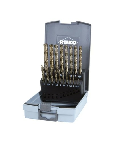 Ensemble de forets RUKO Acier rapide (AR) 9 mm 10 mm 6 mm 3 mm 7 mm 5 mm 4 mm 2 mm 8 mm 1,5 mm 2,5 mm 3,5 mm 4,5 mm 5,5 mm 1 mm