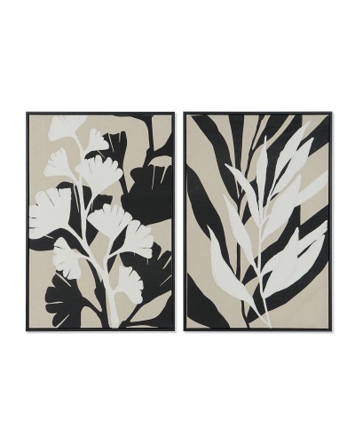 Cuadro Home ESPRIT Blanco Negro Beige Hoja de planta Urbano 63 x 4,3 x 93 cm (2 Unidades)