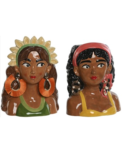 Grondlegger Home ESPRIT Multicolour Tropisch 21 x 16 x 25 cm (2 Stuks)