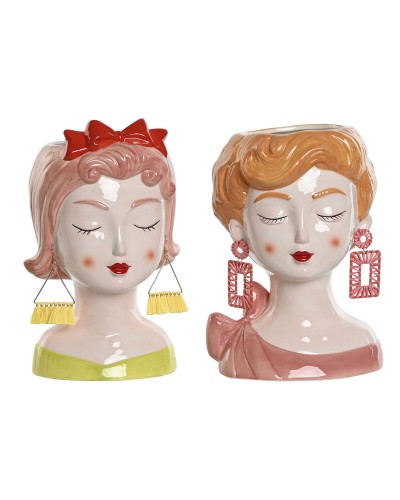 Macetero Home ESPRIT Multicolor Dolomita chica 16 x 14 x 26 cm (2 Unidades)