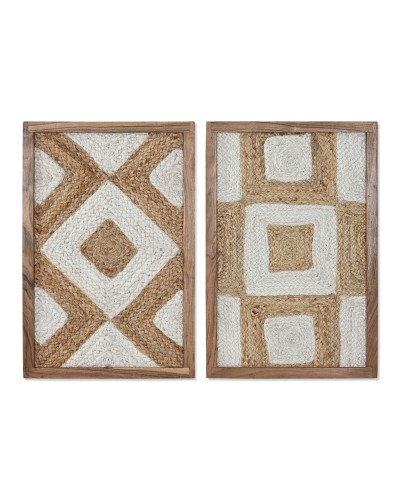 Painting Home ESPRIT White Natural Geometric Boho 40 x 3 x 60 cm (2 Units)