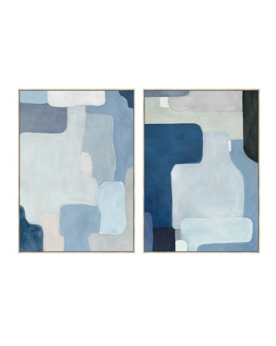Schilderij Home ESPRIT Blauw Abstract Stads 100 x 4 x 140 cm (2 Stuks)