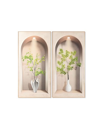 Quadro Home ESPRIT Bianco Verde Beige Vaso Scandinavo 80 x 3,5 x 160 cm (2 Unità)