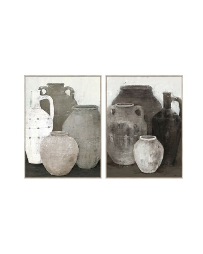 Schilderij Home ESPRIT Zwart Grijs Orientaals Vaas 90 x 4 x 120 cm (2 Stuks)