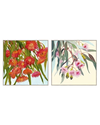 Schilderij Home ESPRIT Geel Blauw Blommor Shabby Chic 100 x 4 x 100 cm (2 Stuks)