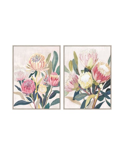 Tavla Home ESPRIT Grön Rosa Virágok Shabby Chic 75 x 4 x 100 cm (2 antal)