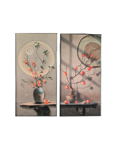 Maalaus Home ESPRIT Ruskea Oranssi Itämainen Maljakko 80 x 3,5 x 160 cm (2 osaa)