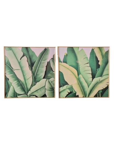 Cuadro Home ESPRIT Verde Hojas Tropical 80 x 3,5 x 80 cm (2 Unidades)