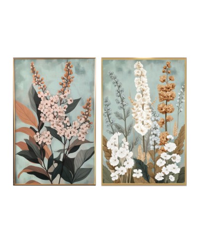 Tavla Home ESPRIT Grön Virágok Shabby Chic 80 x 3,5 x 120 cm (2 antal)