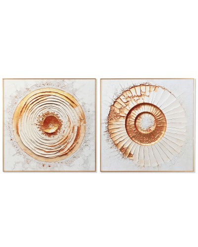 Maalaus Home ESPRIT Valkoinen Kullattu Ympyrät 80 x 3,5 x 80 cm (2 osaa)