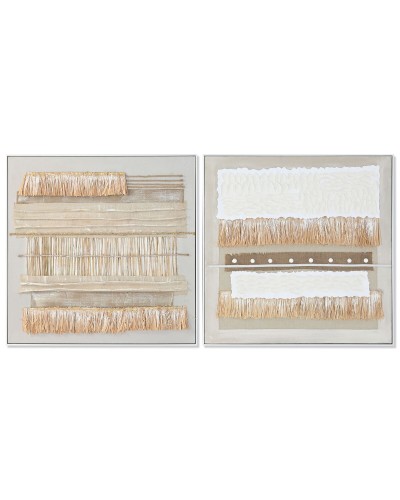 Schilderij Home ESPRIT Wit Natuurlijk Boho 82 x 4,5 x 82 cm (2 Stuks)