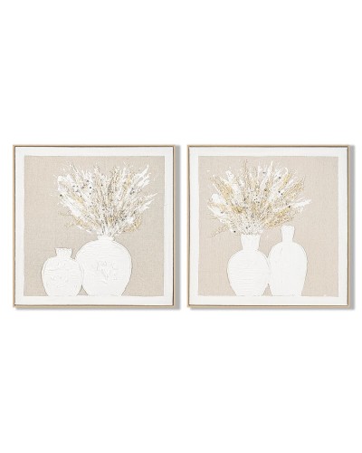 Maalaus Home ESPRIT Valkoinen Beige Maljakko Cottage 62 x 4,5 x 62 cm (2 osaa)