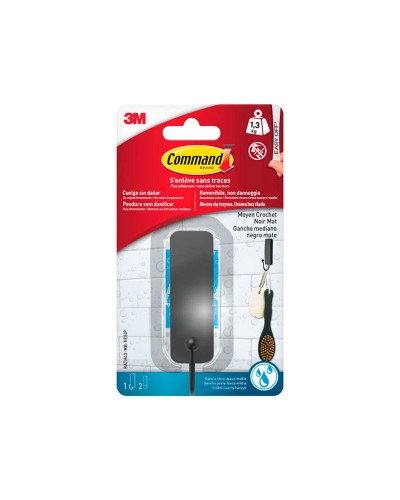 Haak voor ophanging 3M 1,3 kg 25 X 35 X 95 MM Zwart Lijmen (1 Stuks)