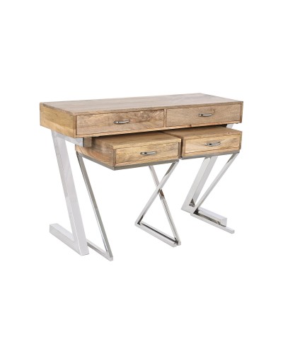 Juego de Muebles para el Hogar ESPRIT | Mesa Auxiliar, Consola y Librería | Madera de Mango y Acero Plateado | 110 x 40 x 76cm (3 Piezas)
