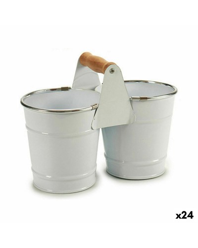 Double Vase White Silvered Wood-Zinc, 20 x 15 x 10.2 cm (24 pcs)
