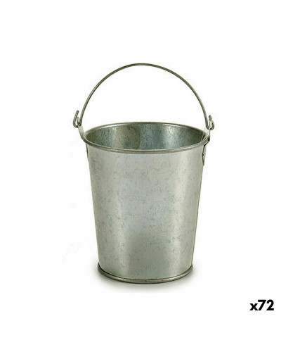 Vase Seau Argenté Zinc 15,5 x 11 x 11 cm, Idéal pour Décoration et Jardinage
