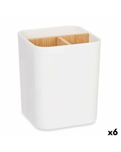 Portaspazzolini in Bambù Bianco da 6 Pezzi, 9 x 11 x 9 cm