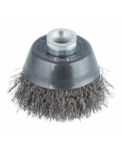Wolfcraft Steel Wire Knot Cup Brush for Drill | 75 mm Diameter, Heavy-Duty Bristles
