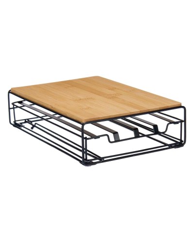 Koffiecapsule organizer Zwart Natuurlijk Metaal Bamboe 21 x 57 x 8,5 cm