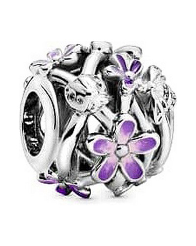 Pandora Openwork Lila Gänseblümchen Charm Silber - Florale Lila Damenperle
