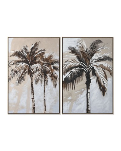 Maalaus Home ESPRIT Ruskea Beige Kullattu polystyreeni Kangas Palmut Trooppinen (2 osaa)