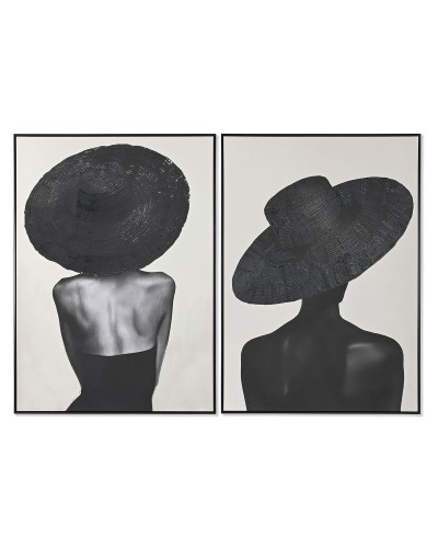 Quadro Home ESPRIT Bianco Nero Cappello Moderno 103 x 4,5 x 143 cm (2 Unità)