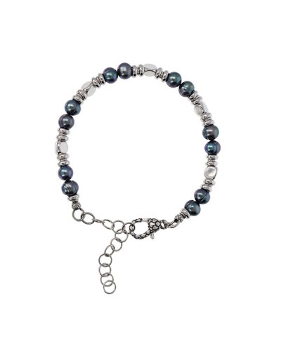 Albert M. Bracelet Homme WSOX00588.BPRL - Acier Inoxydable & Perles Noires
