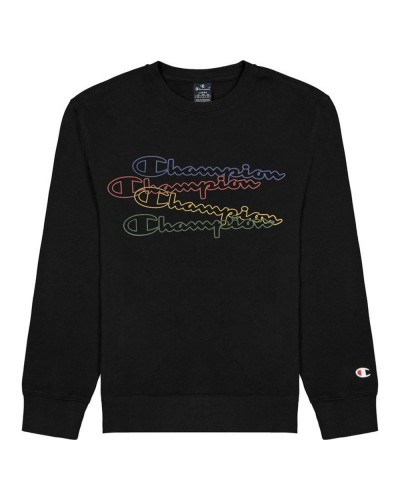 Sweat Champion Enfant Noir Logo Script Col Rond Coton Sport
