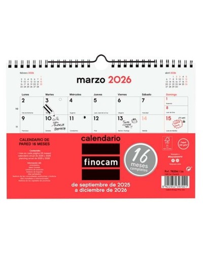 Muurkalender Finocam Papier 2025-2026 21 x 15 cm