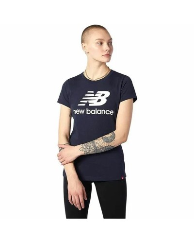 New Balance T-shirt Femme Essentials Logo Bleu Clair - Manches Courtes, Taille L
