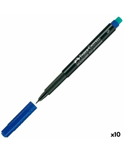 Faber-Castell Multimark 1523 M Azzurro - Pennarello Permanente Medio, Set 10 Pz
