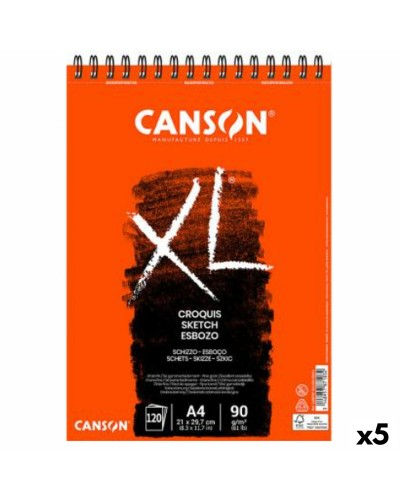 Canson XL Croquis A4 : Bloc de Dessin 20 Feuilles 90g - Lot de 5 Pièces

