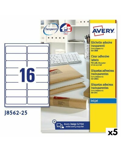 Tulostintarrat Avery J8562 25 Levyt 99,1 x 33,9 mm Läpinäkyvä (5 osaa)