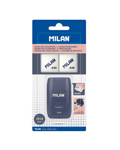 Ensemble Gomme et Taille-Crayon Milan Afilaborra Compact Serie 1918 Double Bleu