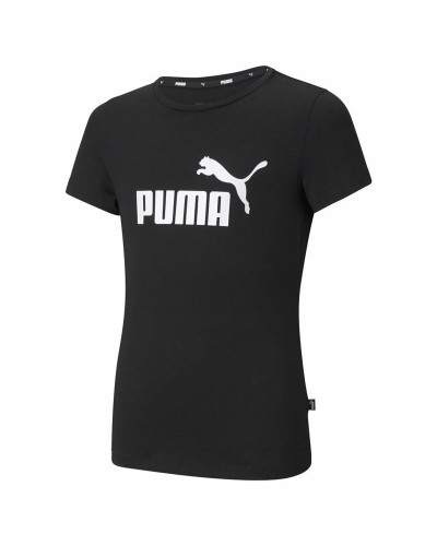 Puma Girl's T-Shirt Ess Logo G Black - Short Sleeve Sports Top
