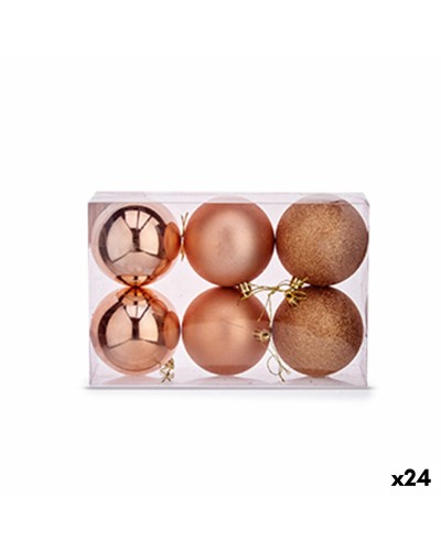 Set kerstballen Koper Plastic 8 x 9 x 8 cm (24 Stuks)