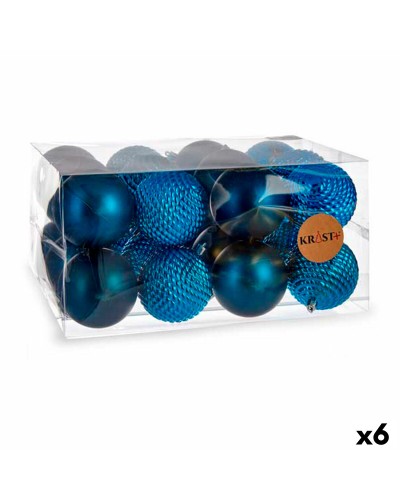 Blue Plastic Christmas Ball | Set of 6 | Diameter 8 cm | Christmas Tree Decoration
