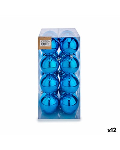 Lot de 12 Boules de Noël Bleues, 9 cm, en Plastique
