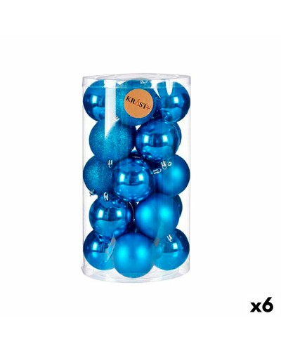 Ensemble de 6 Boules de Noël en Plastique Bleues - 8 x 9 x 8 cm
