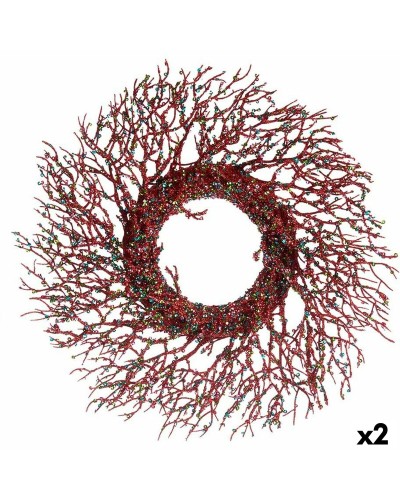 Kerstkroon Tak Rood Plastic 50 x 10 x 50 cm (2 Stuks)