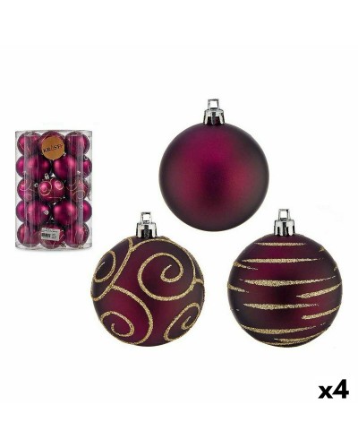 Purple Christmas Baubles in PVC, Set of 4, Diameter 6 cm
