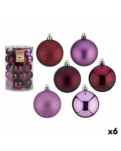 Purple Christmas Balls 6 Pieces - 7x6x6 cm - Durable Plastic
