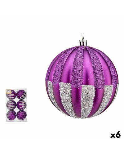 Bolas de Navidad Morado Plateado de PVC de 10 cm (Set de 6)
