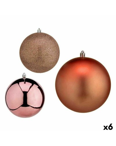 Set of 6 Christmas Baubles in Copper and Plastic | 12 x 13 x 12 cm | Festive Decoration
