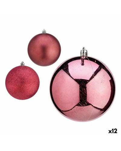 Palline di Natale Rosa in Plastica | 12 Unità | 10 x 11 x 10 cm | Decorazioni Festive
